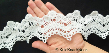 Off White Scallop Trim, Embroidered Cotton Lace Trim, Crochet Lace